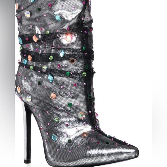 Azalea Wang Women's Liora Stiletto Mid-Calf Bootie Pointed Toe Black - Picture 10 of 11